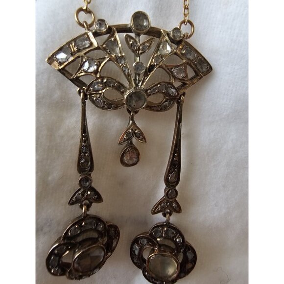 Antique Georgian 18k Yellow Gold Chandelier Rose Cut Diamond AMAZING Necklace - Picture 2 of 16